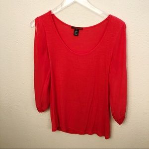 BKE Red - Redish Orange Cold Shoulder Blouse Sz M